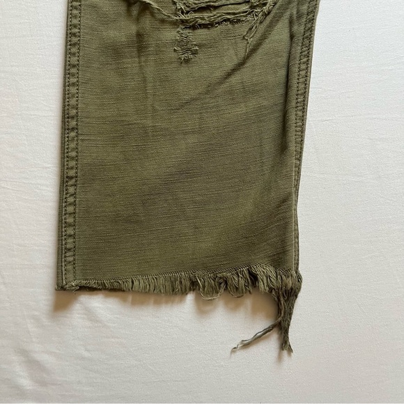 R13 olive army green utility Japanese denim distressed cropped straight leg pant - Picture 2 of 11